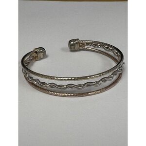 Mixed Metal Boho Cable Cuff Bracelet Silver Copper Gold Tone Twisted Open Bangle